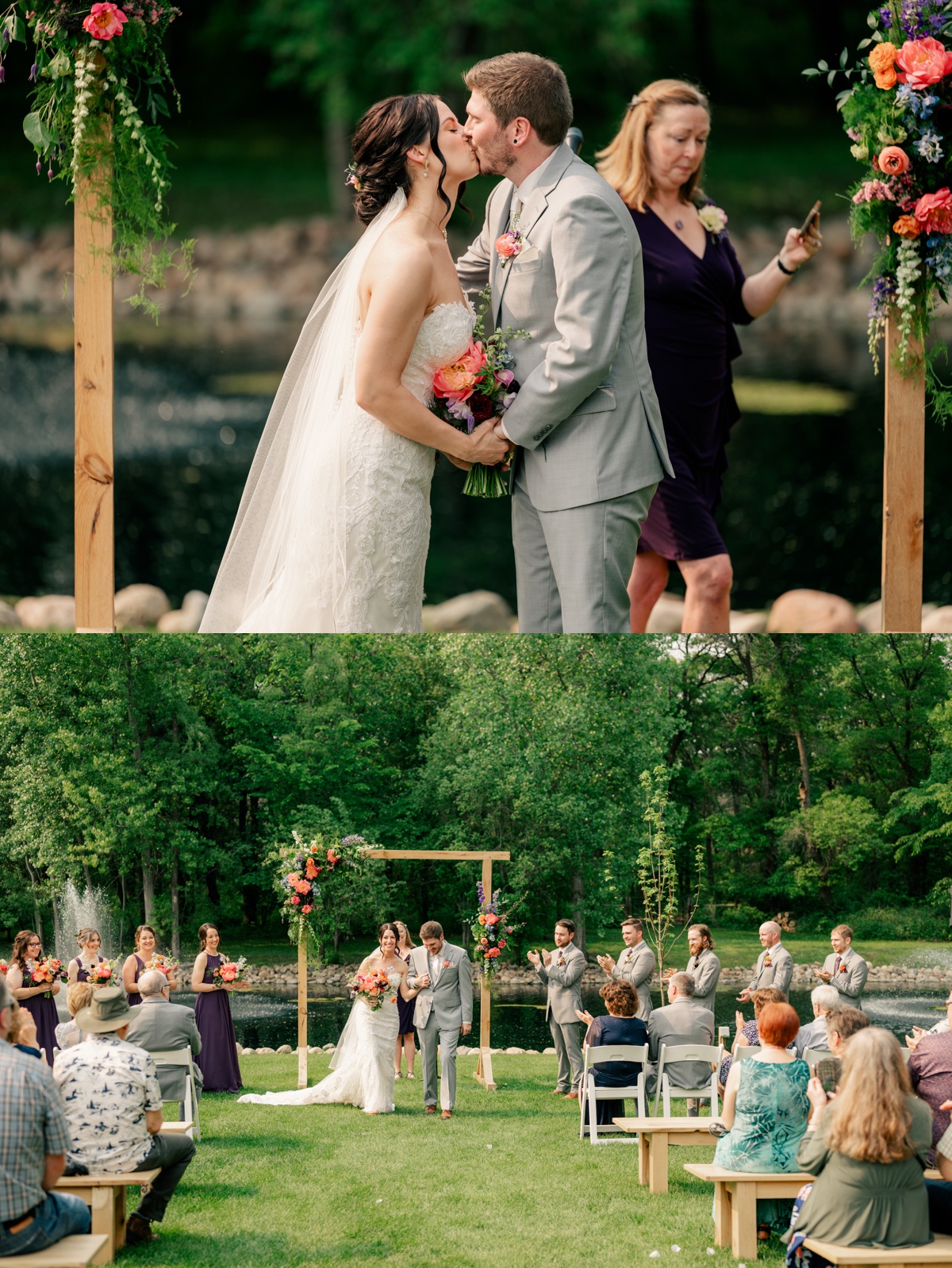 Minnesota Wedding Photographer captures newlyweds having first kiss