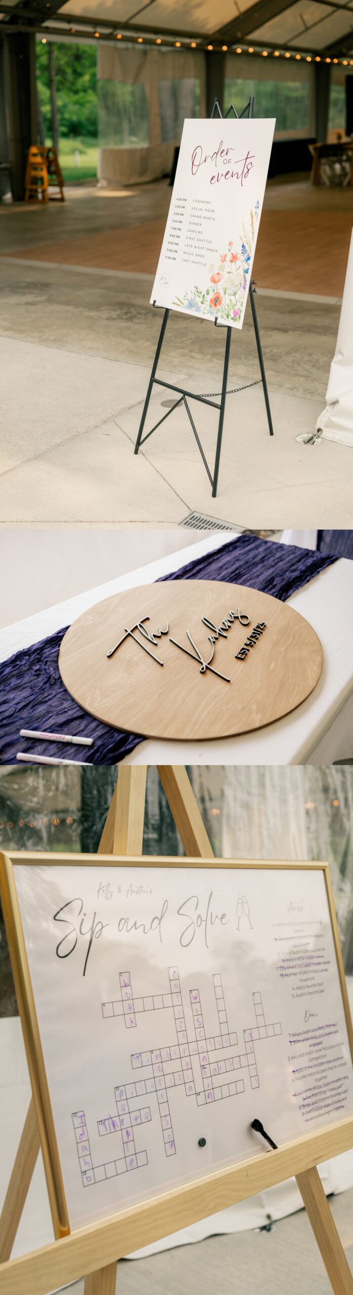 Custom wooden name guestbook for vibrant summer wedding