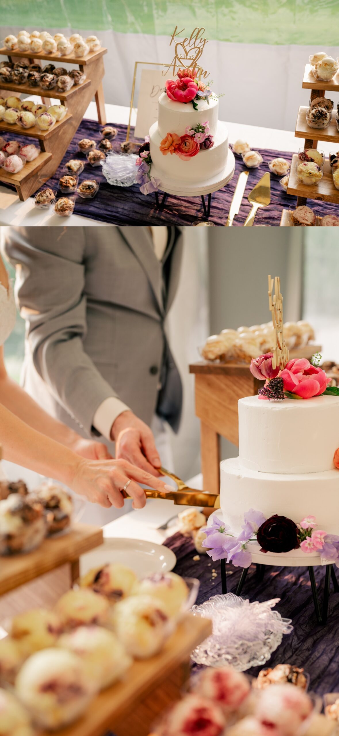Minnesota Wedding Photographer captures bride and groom cutting cake