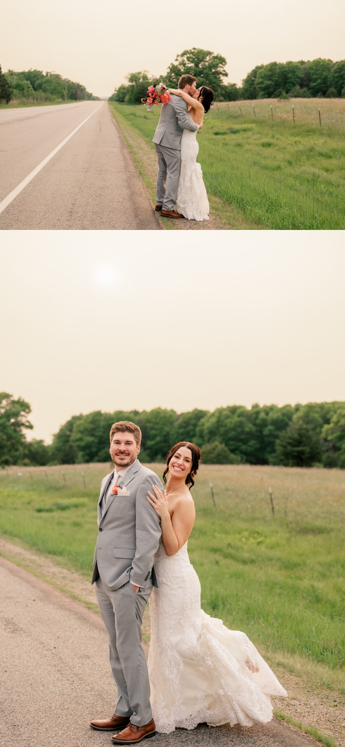 Minnesota Wedding Photographer captures bride and groom during sunset portraits