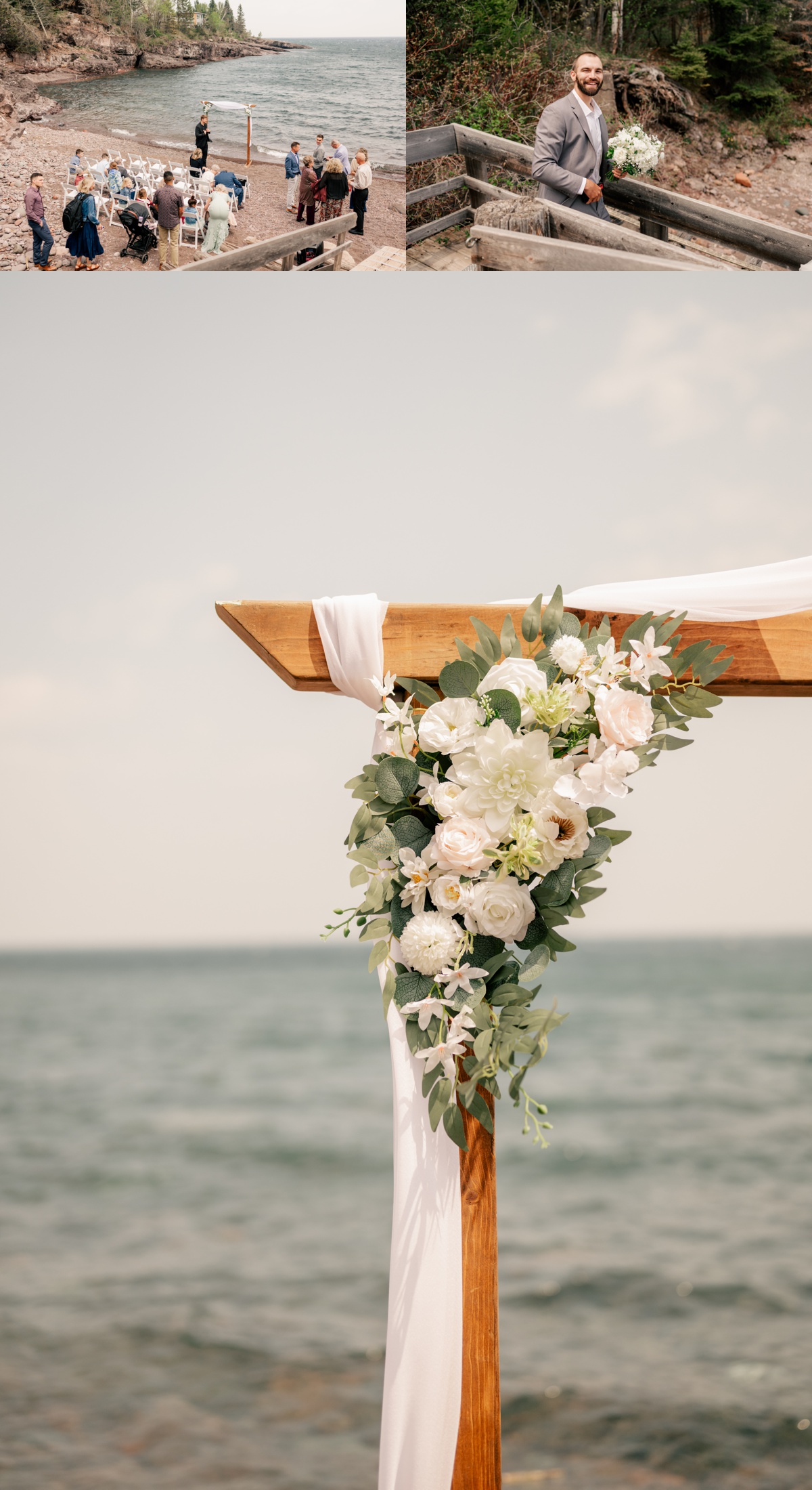 Guests gather on beach during a North Shore Elopement.