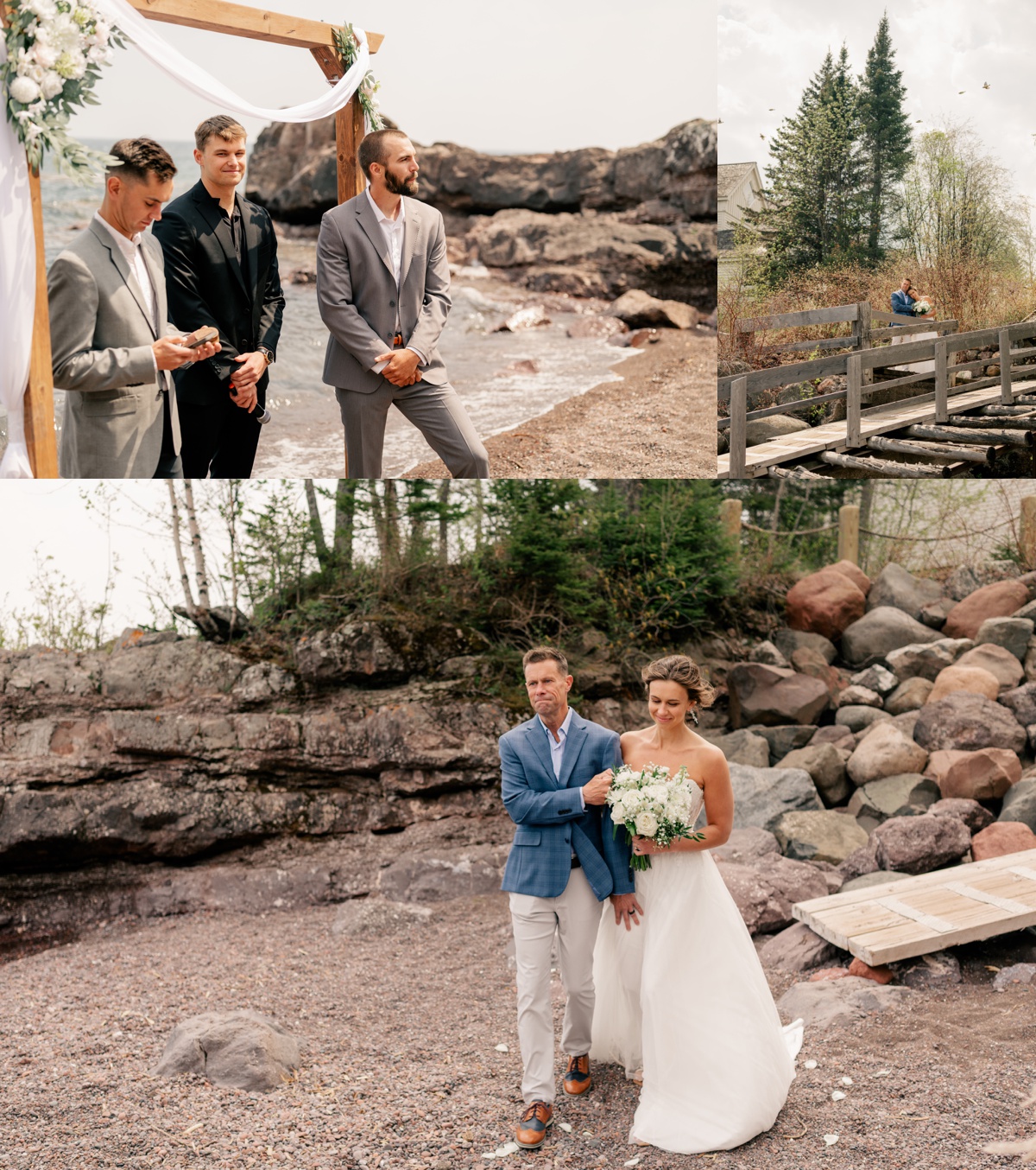 Minnesota elopement photographer photographs groom watching bride walk down the aisle