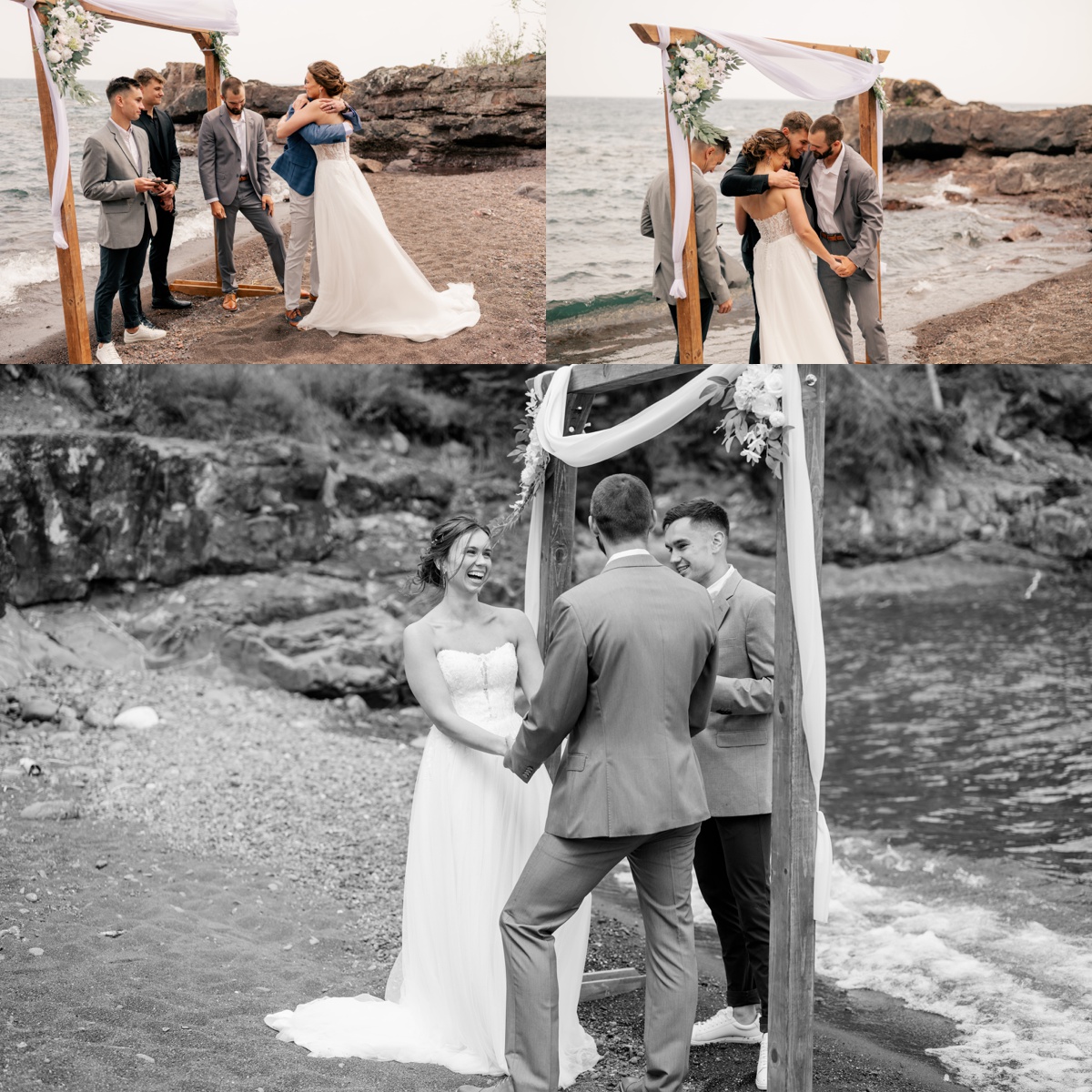 Bride laughs during wedding ceremony by Rule Creative Co.