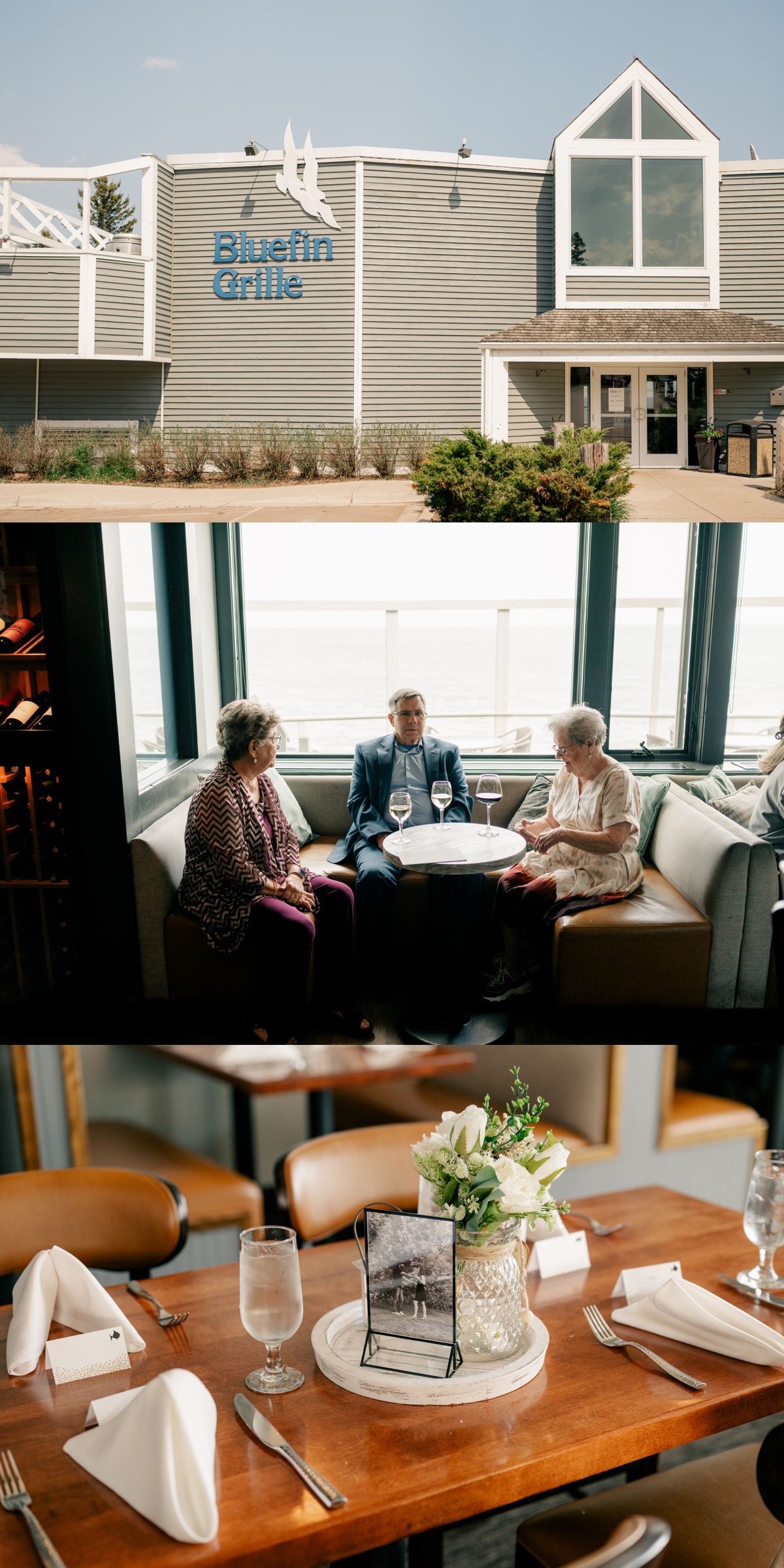 Minnesota elopement photographer captures Reception guests talk around a table.