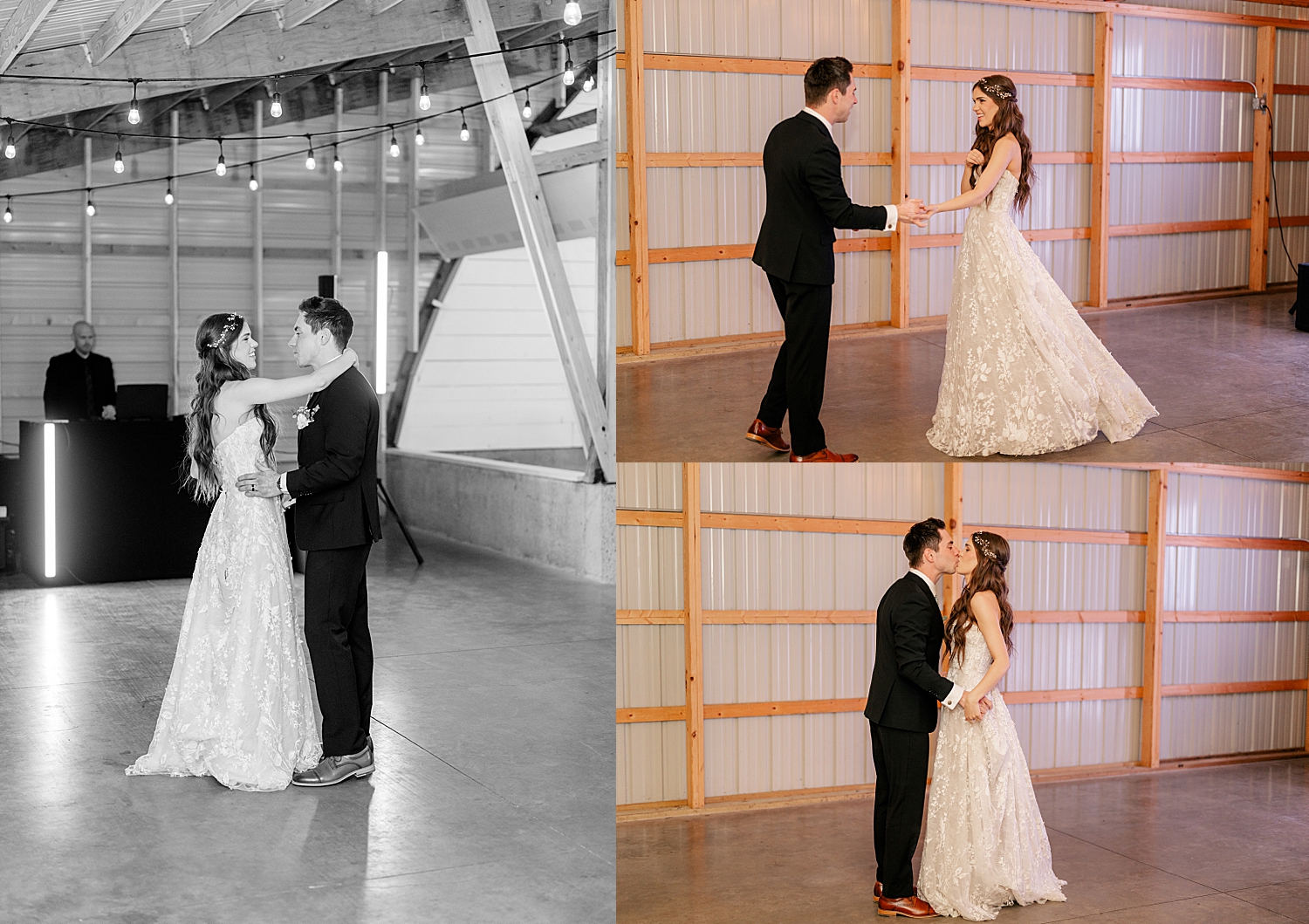 newlyweds share a first dance in The Cottage Farmhouse main building