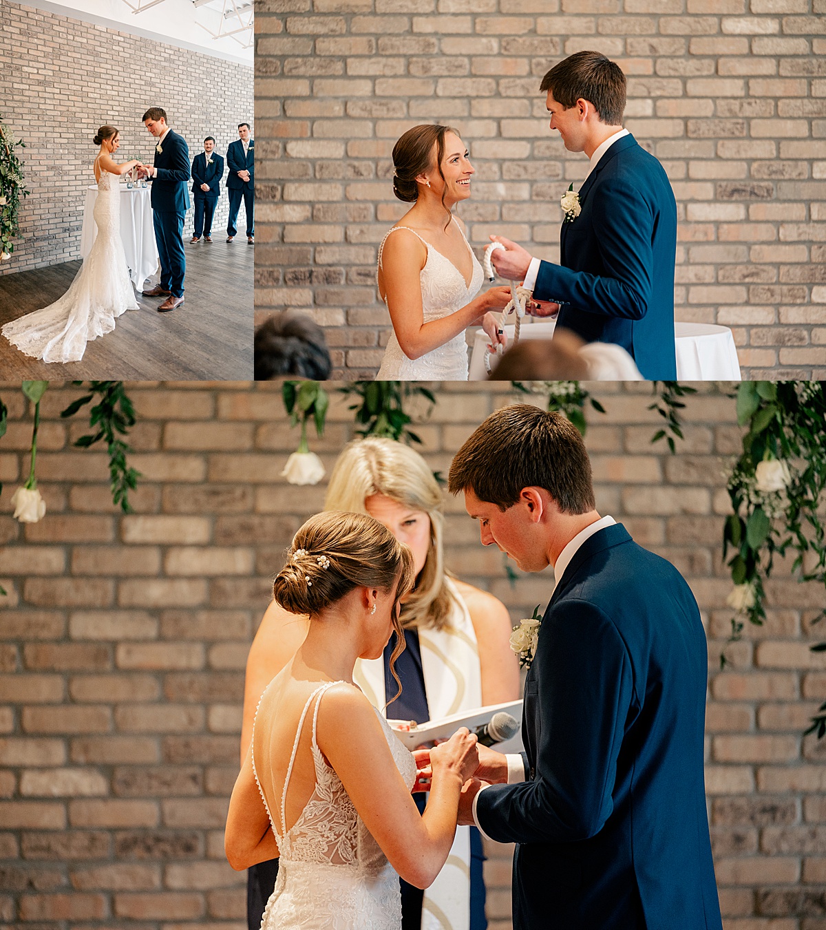 Bride and groom exchanging wedding rings by Rule Creative Co.