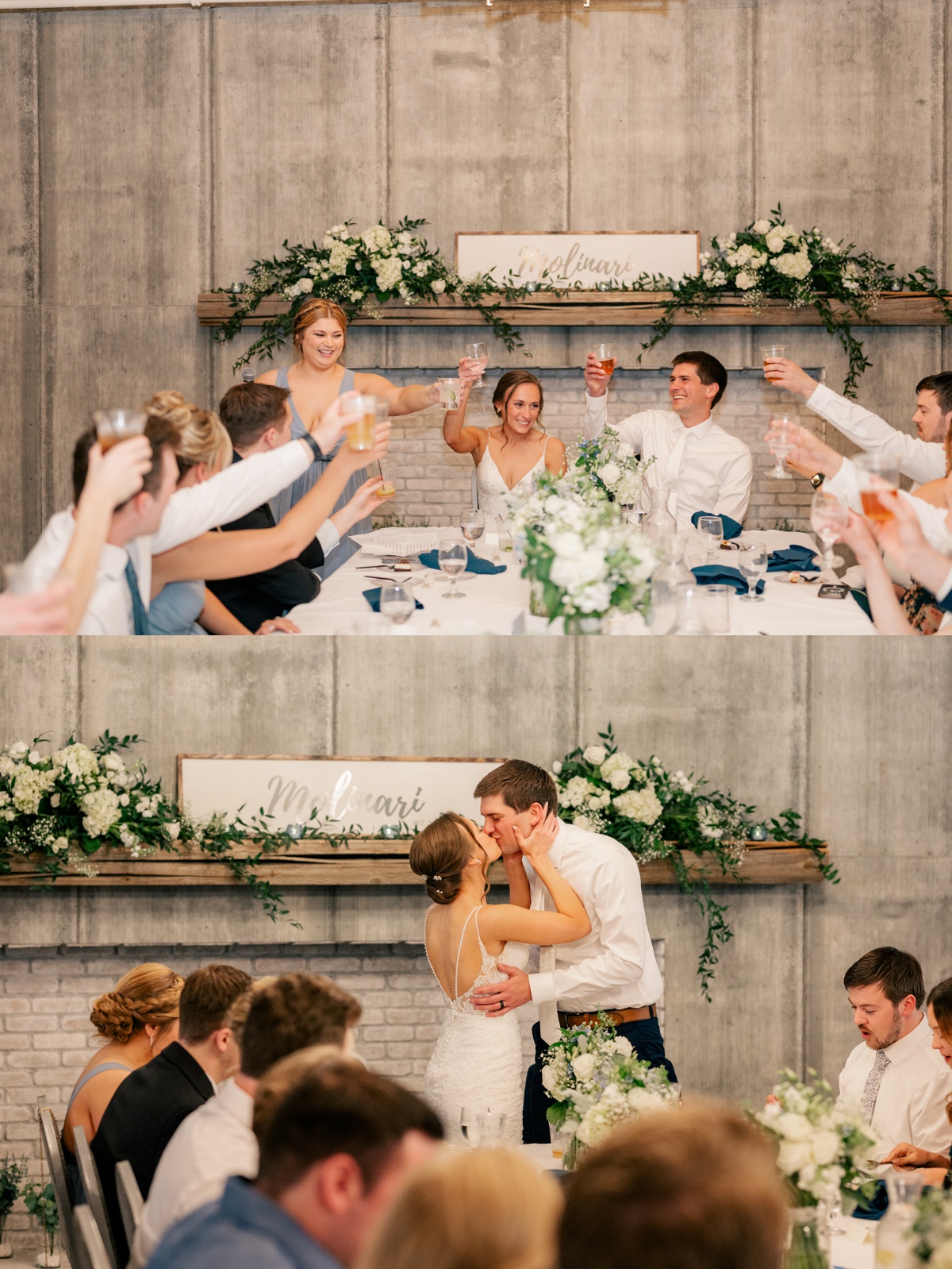 Bride and Groom cheers with bridal party during toasts by Rule Creative Co.