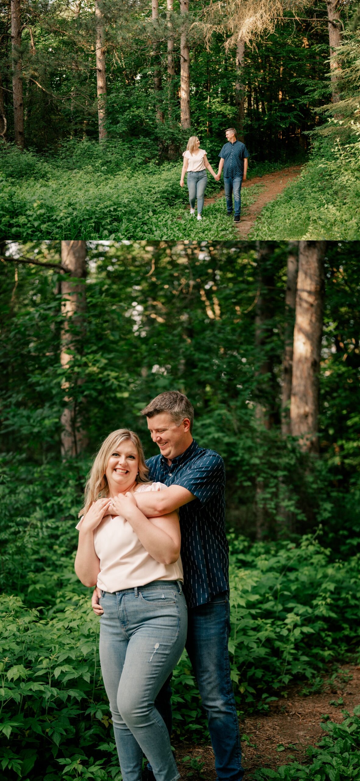 Man and woman stroll through a forest by Rule Creative Co.