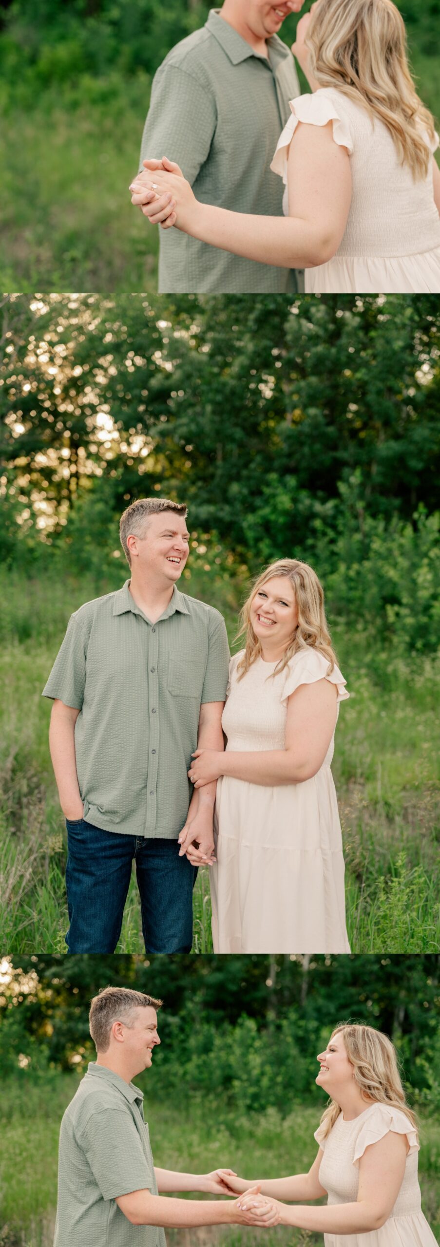 Couple dancing in wilderness during Joyful Summer Engagement Session