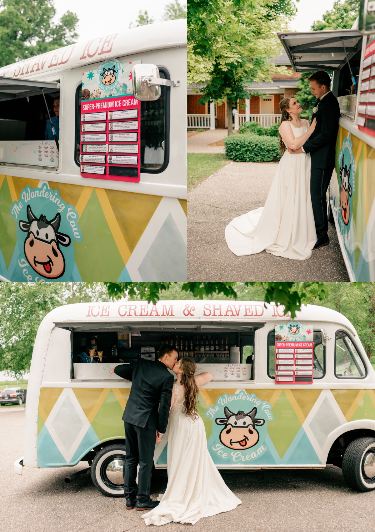 Minnesota Wedding Photographer captures newlyweds enjoying reception ice cream truck