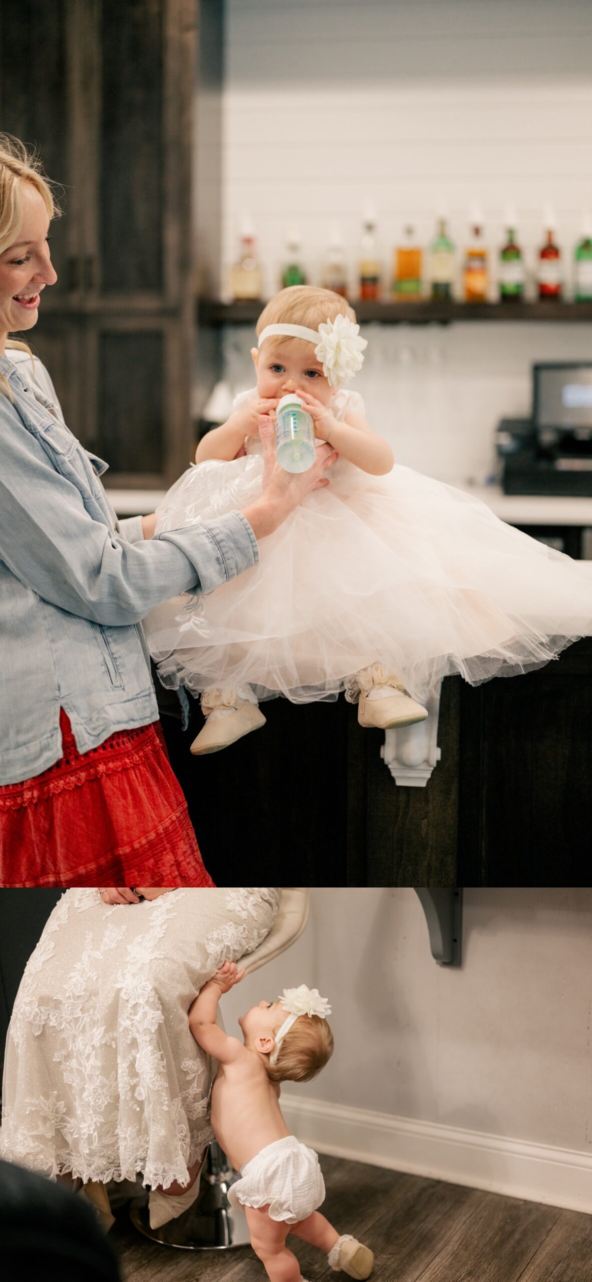 Baby Flower Girl reaches for bride by Rule Creative Co