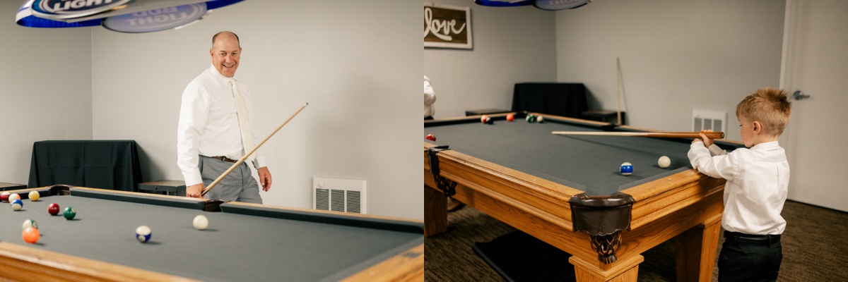 Groom playing a game of pool during his Wild Child Wedding