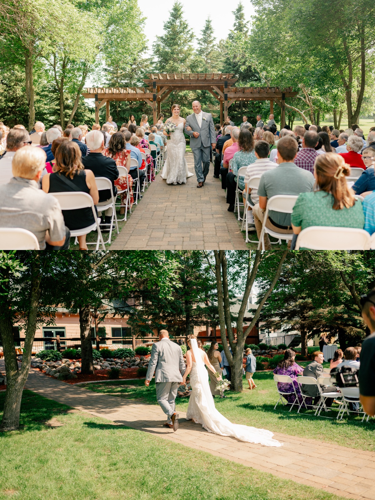 Newlyweds walk down aisle together during Wild Child Wedding