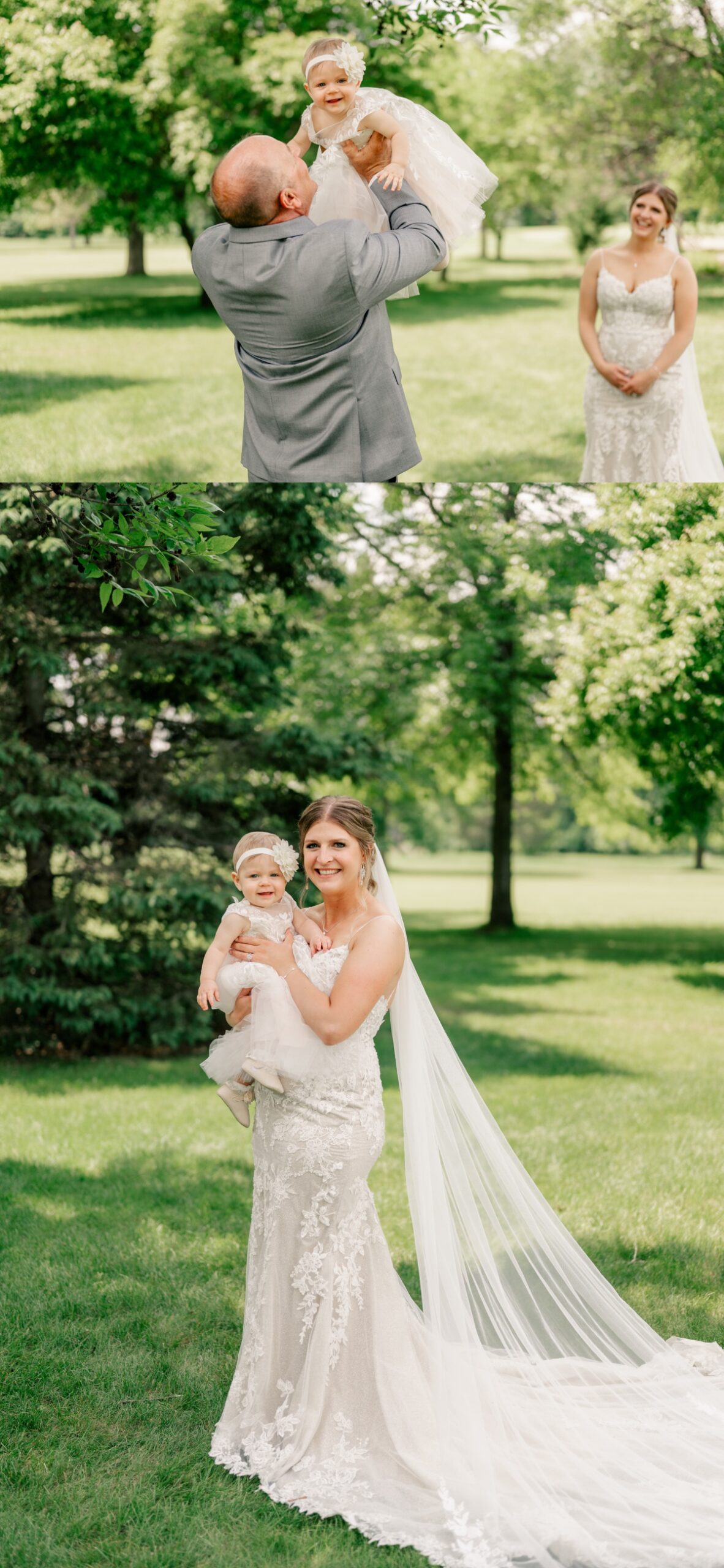 Bride poses with baby daughter during her Wild Child Wedding