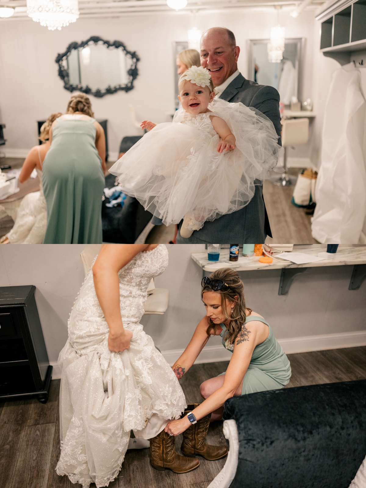 Bride changes into cowgirl boots for reception by Rule Creative Co