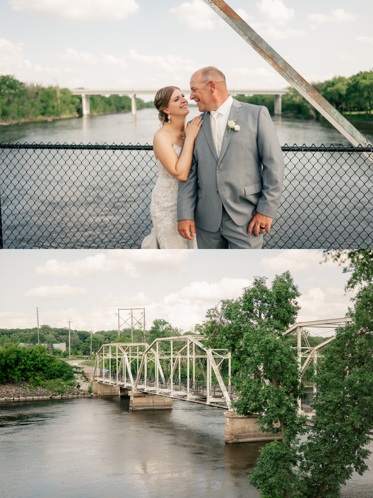 Minnesota Wedding Photographer captures Newlywed portraits on bridge