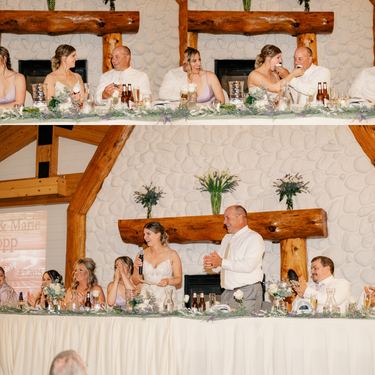 Bride and groom giving toast during reception by Rule Creative Co