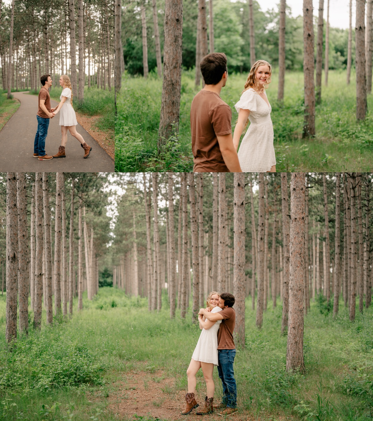 Woman leading fiance through a forest by Rule Creative Co