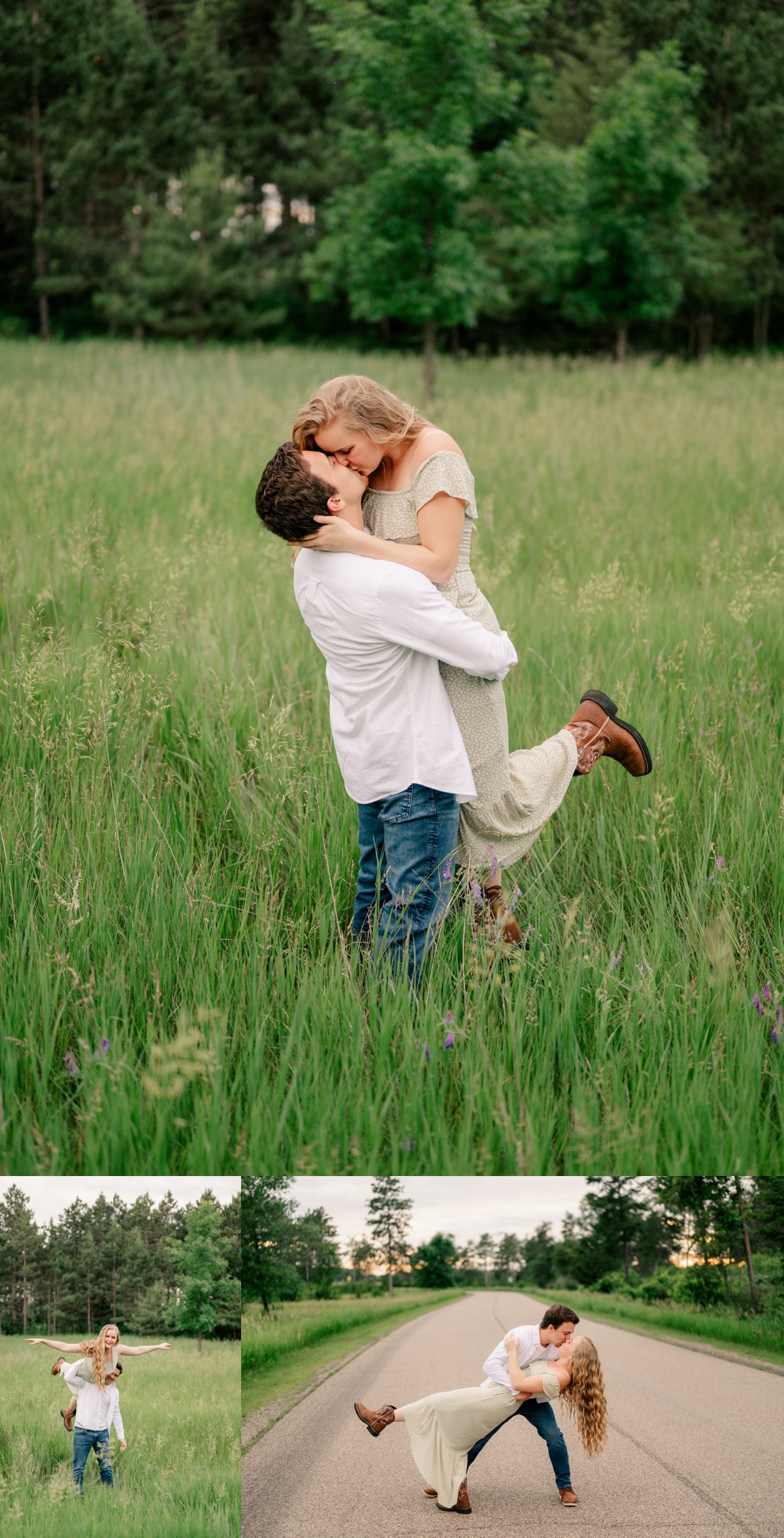 Minnesota Engagement Photographer captures young couple dancing in a field