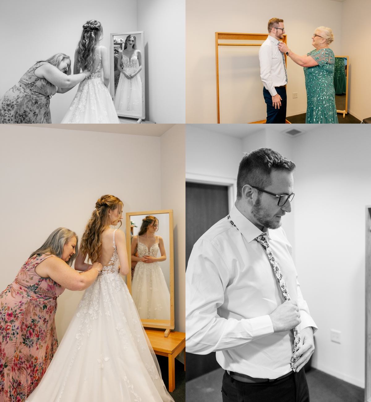 Minnesota Wedding Photographer captures Bride getting into dress
