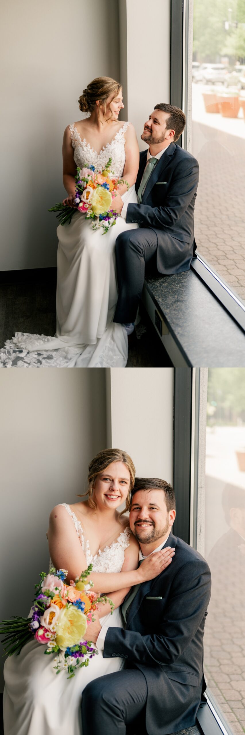 Bride sits on her Groom's lap near window by Rule Creative Co.