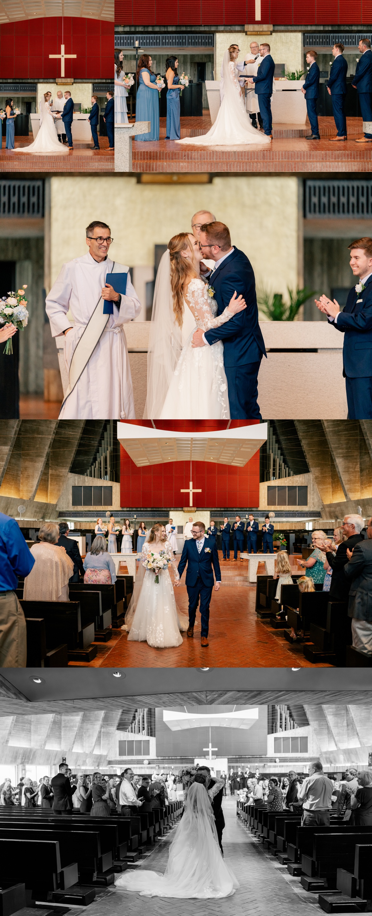 Bride and groom smile together on staircase during Heartfelt Summer Wedding