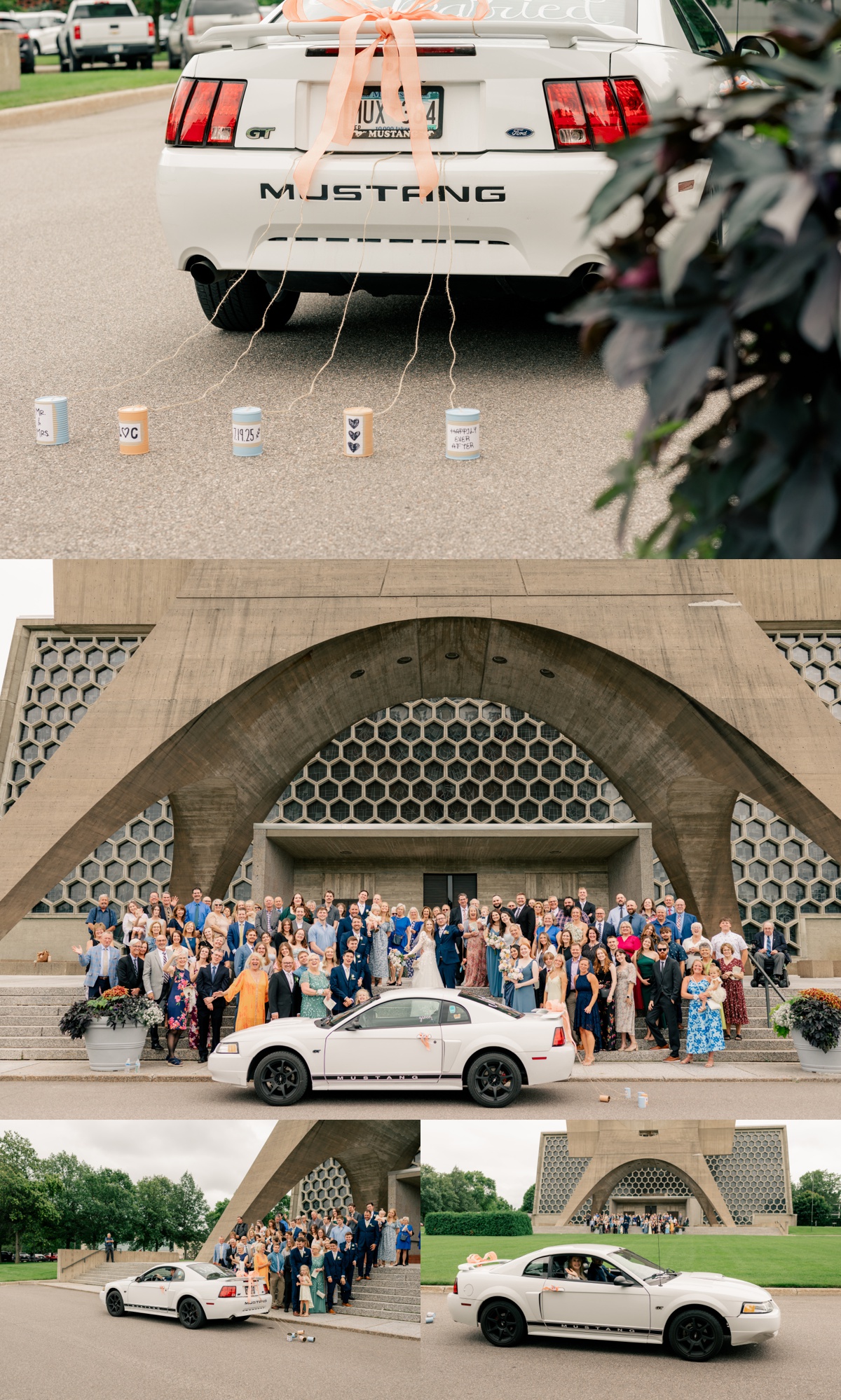 Ford Mustang decorated with Just Married sign by Rule Creative Co.