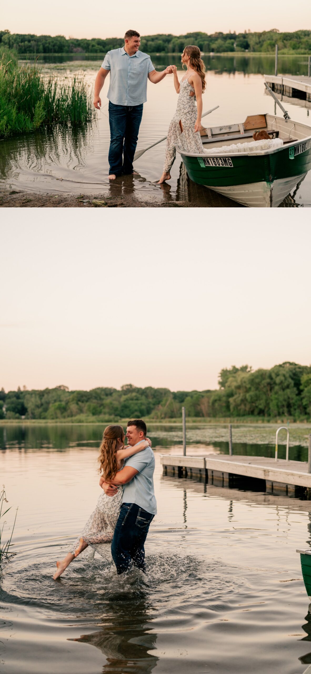 couple standing in water kissing during Midsummer Engagement Session