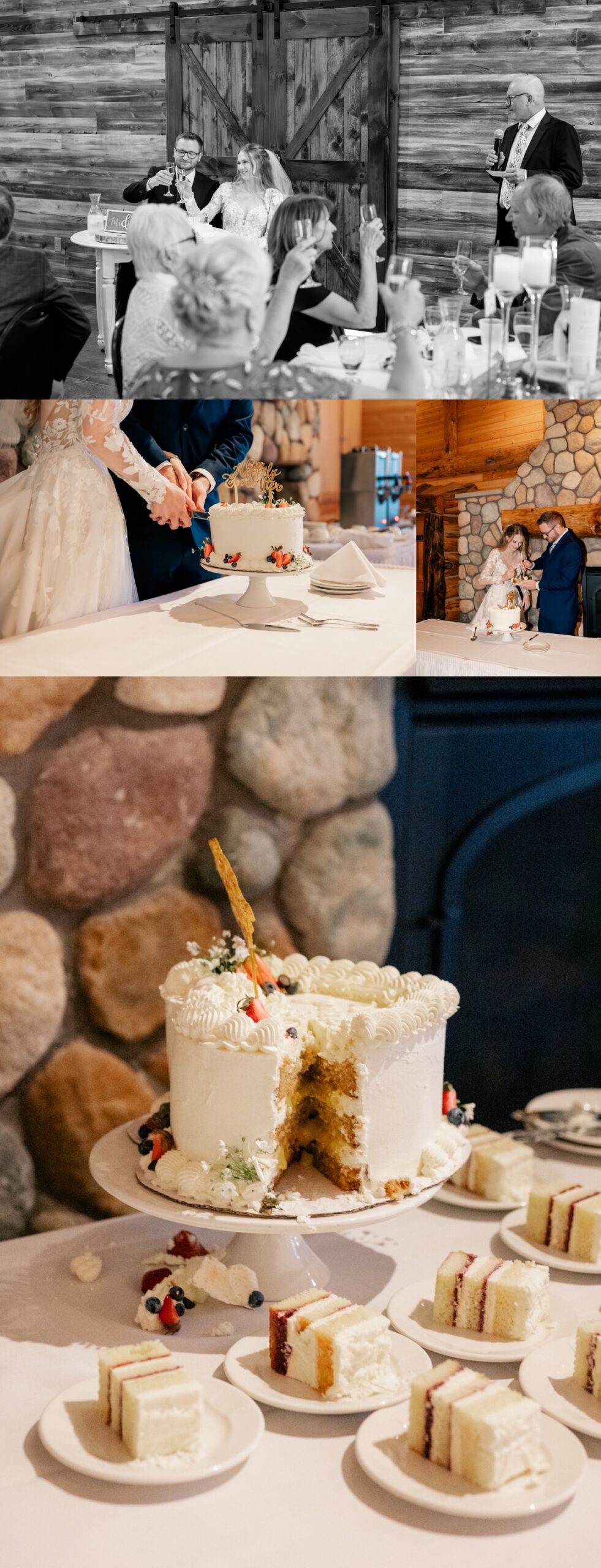 Minnesota Wedding Photographer captures bride and groom cutting cake