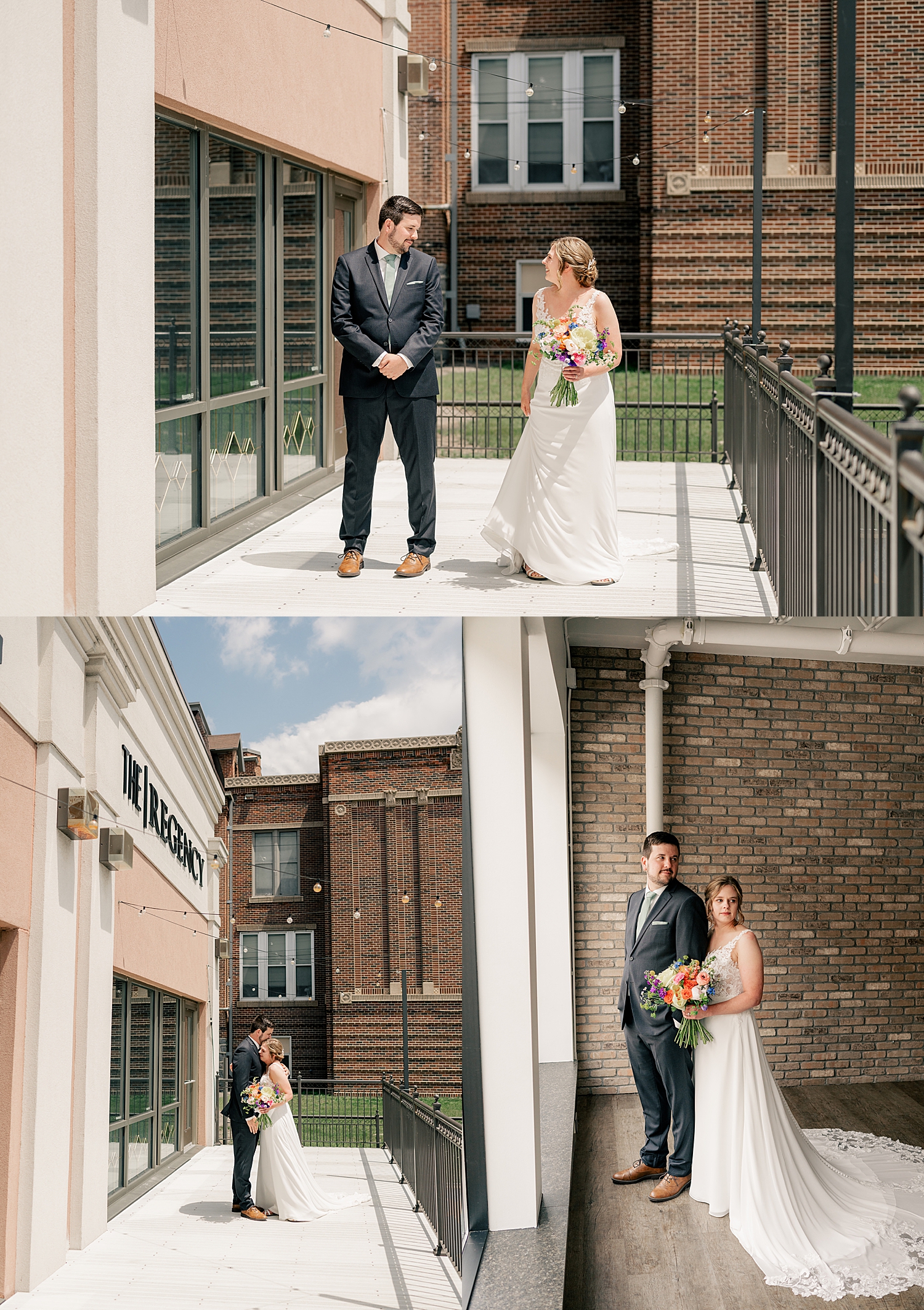 newlyweds share a first look outside the venue by Rule Creative co