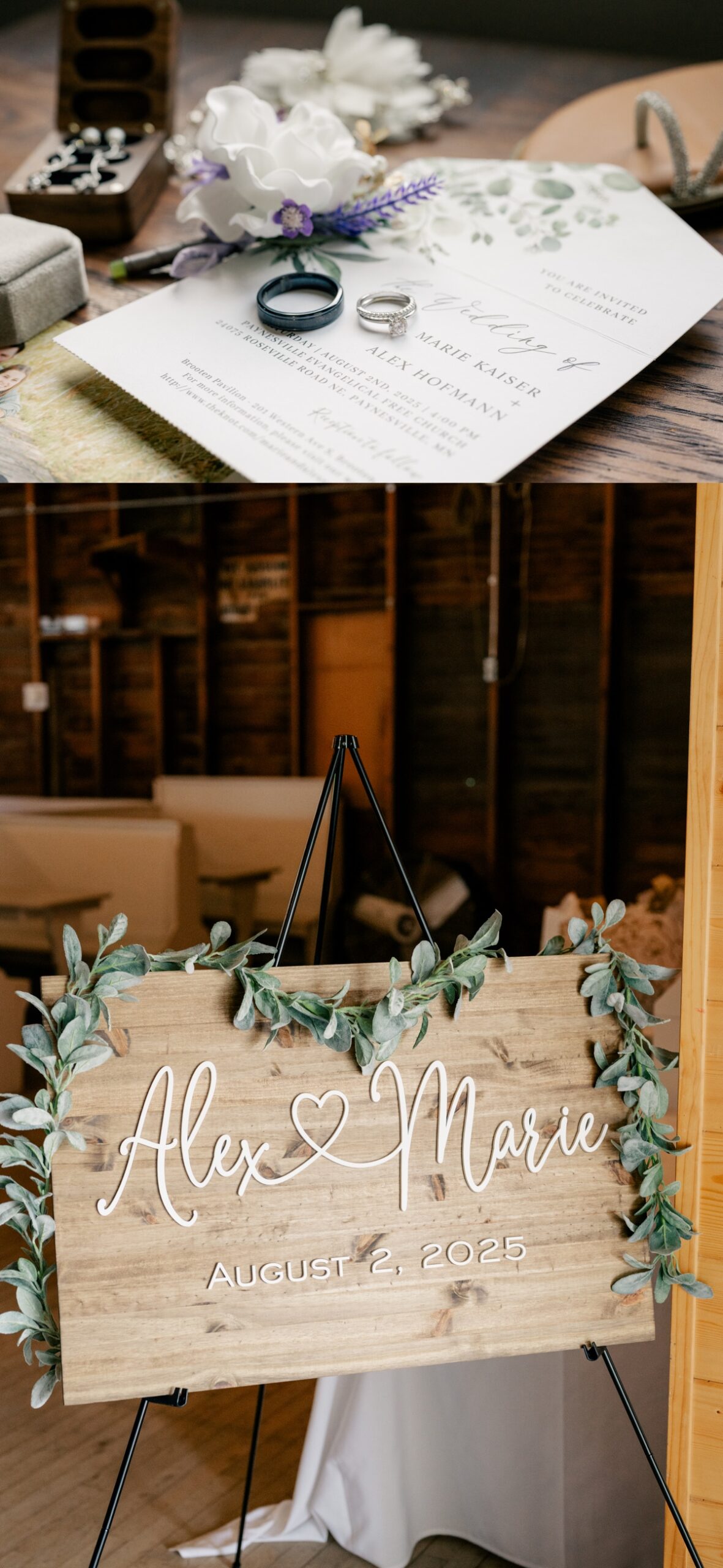 Wedding sign with cursive lettering and greenery accents during Laid-Back Summer Wedding