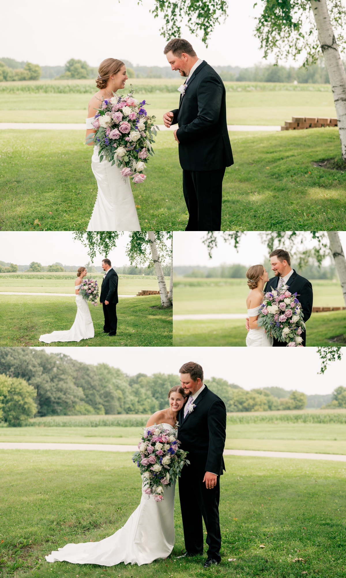 Bride and groom having a first look before ceremony during Laid-Back Summer Wedding