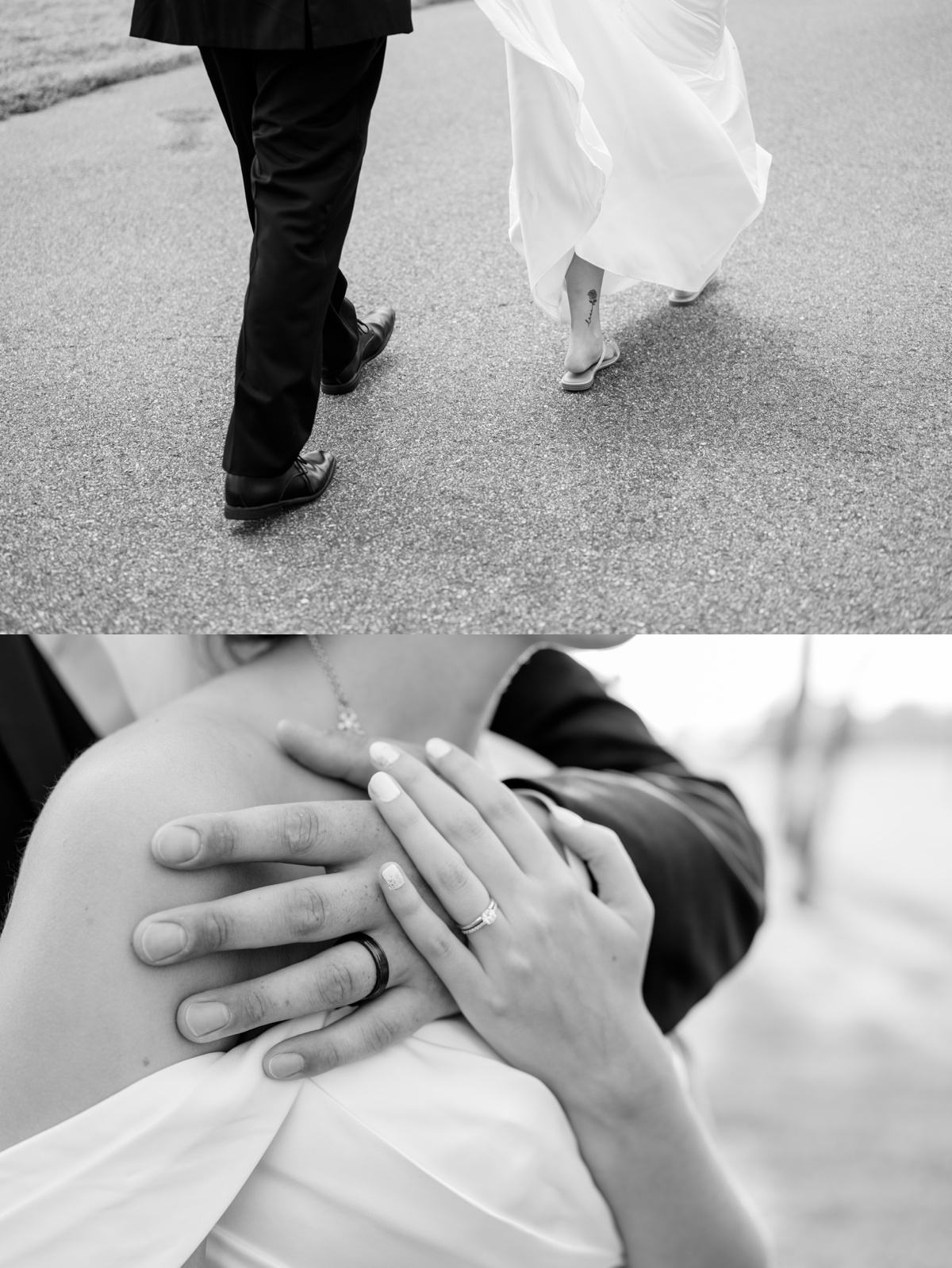 Minnesota Wedding Photographer captures couple embracing with ring details on hands