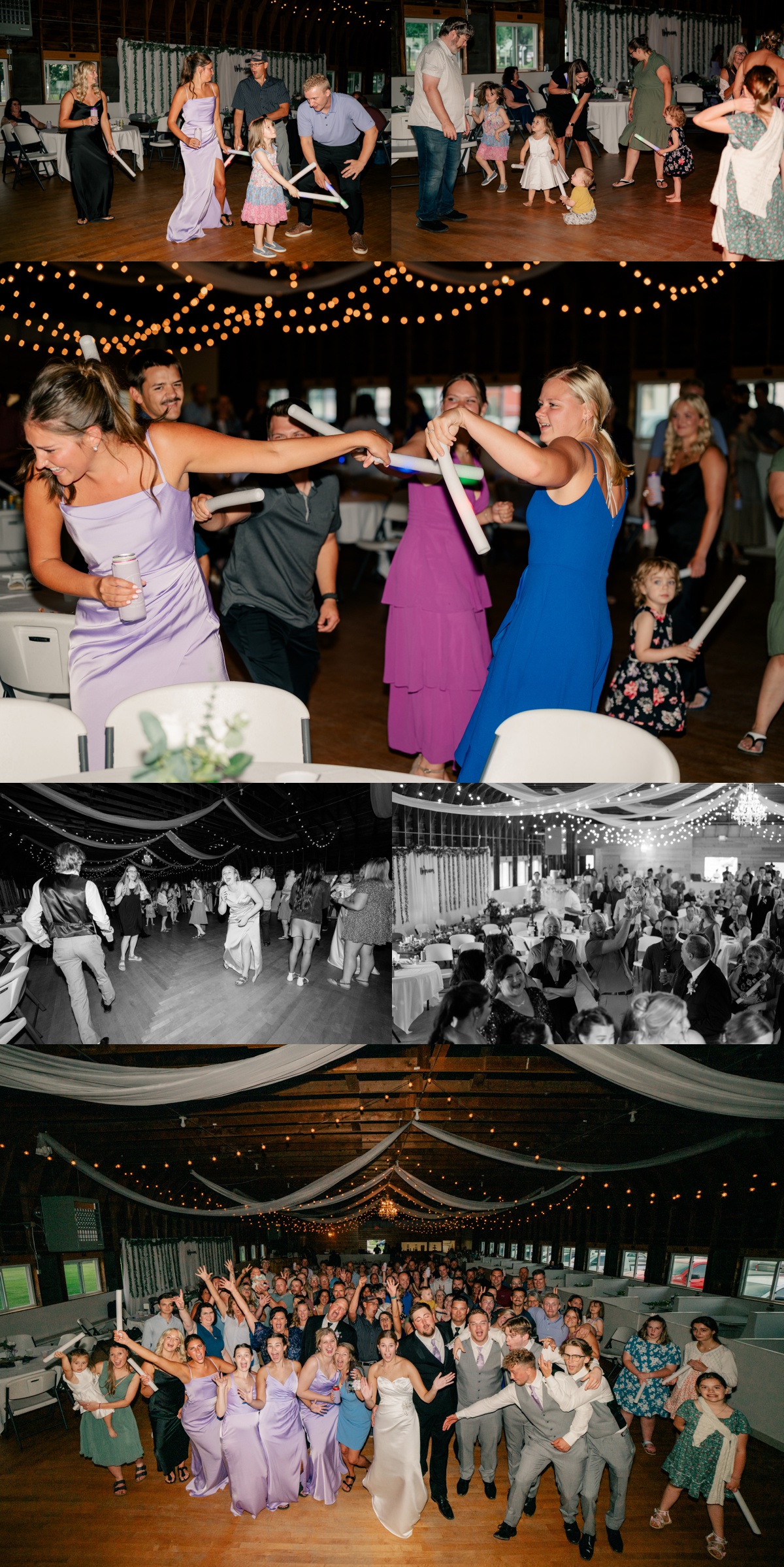 Wedding guests taking a giant group photo together during reception by Rule Creative Co.