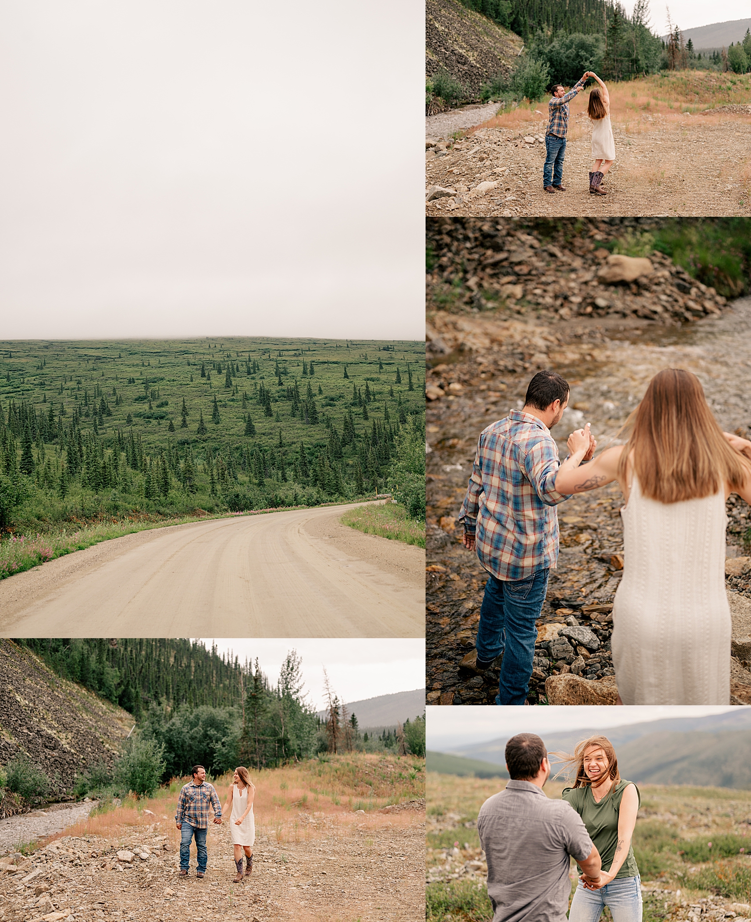man and woman near water for epic adventure engagement session in Alaska