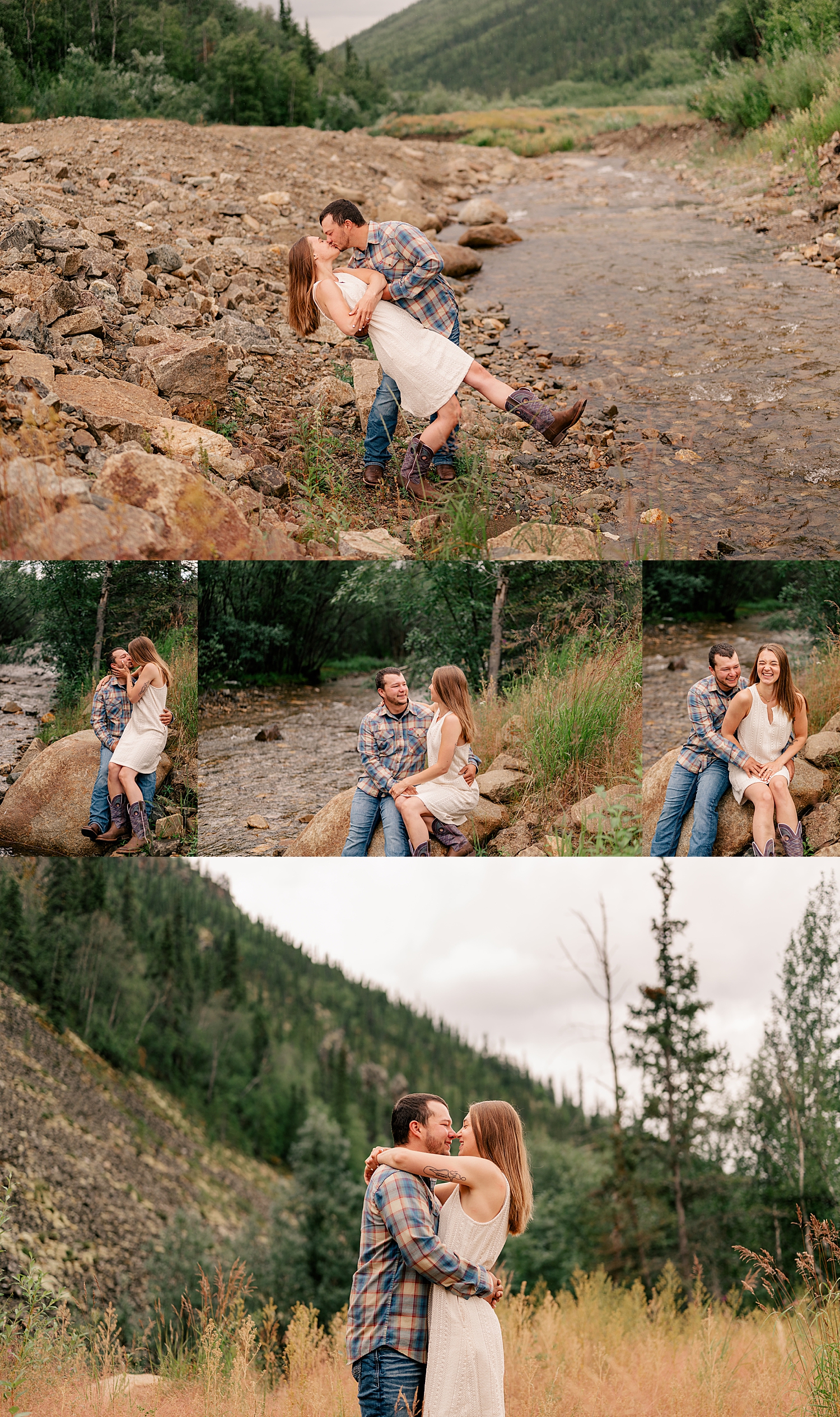 woman in white sheath dress kisses her man outside by Rule Creative Co