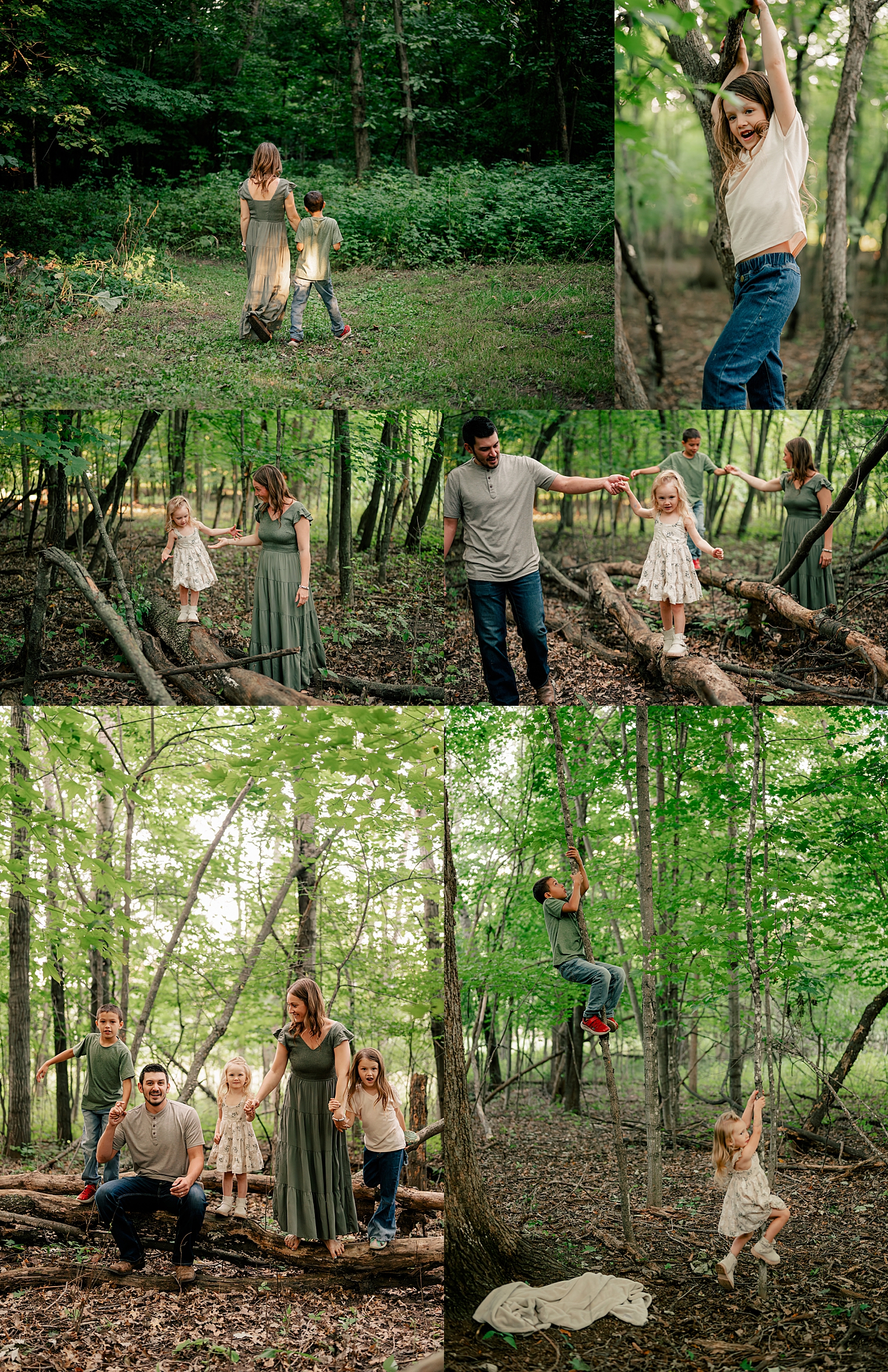children swing from trees in woods for homegrown sessions