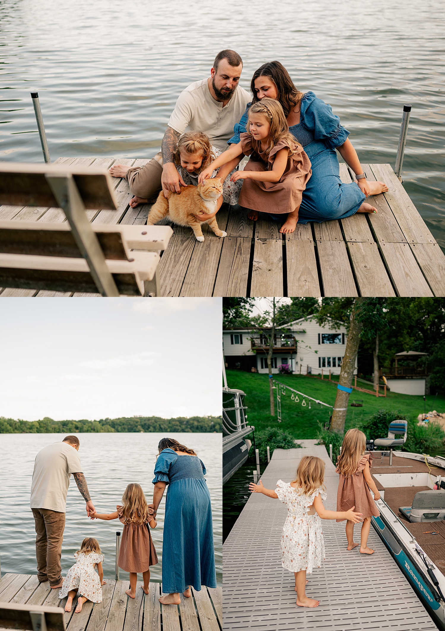 family of four on dock at their house by Rule Creative Co