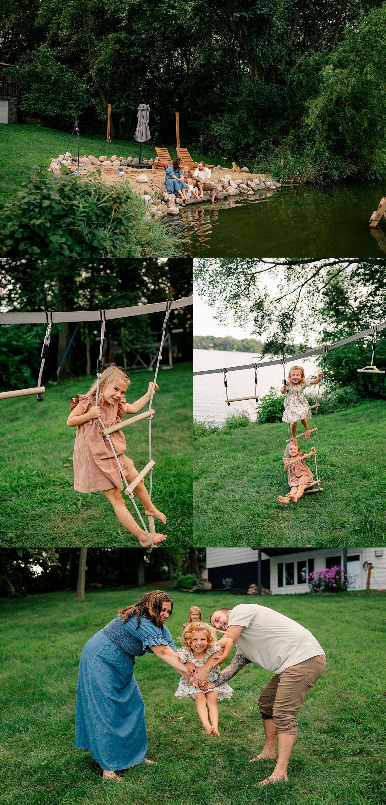 kids swing on backyard playscape for homegrown sessions