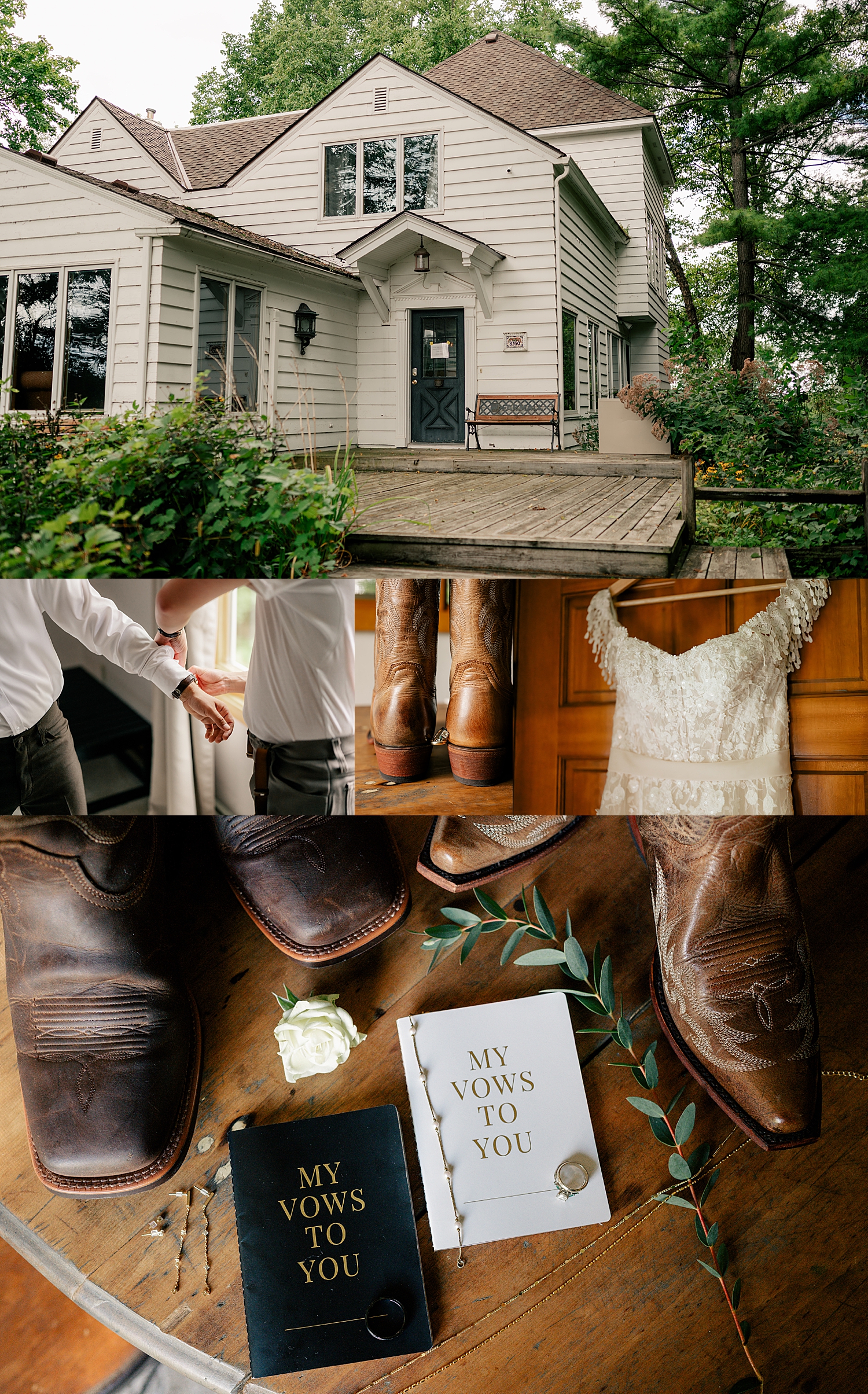 couple gets ready for their big day at Gale Woods Farm