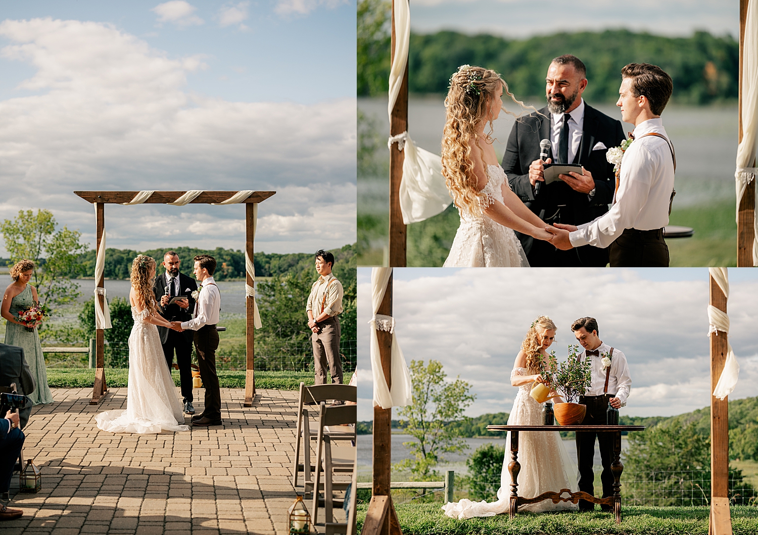 stunning ceremony on the lake under gray skies by Minnesota wedding photographer