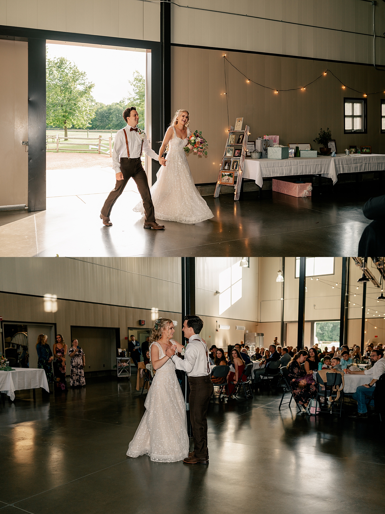 newlyweds enter indoor receptions at Gale Woods Farm