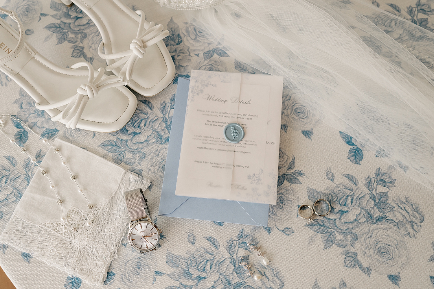 blue and white invitation suite for celebration at The Wexford