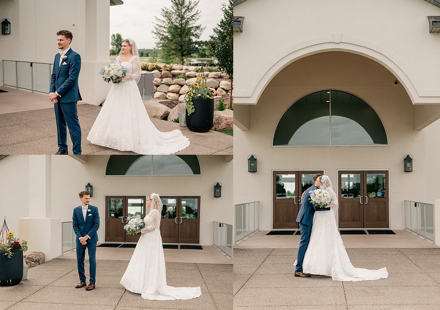 groom sees his bride for the first look outside at The Wexford