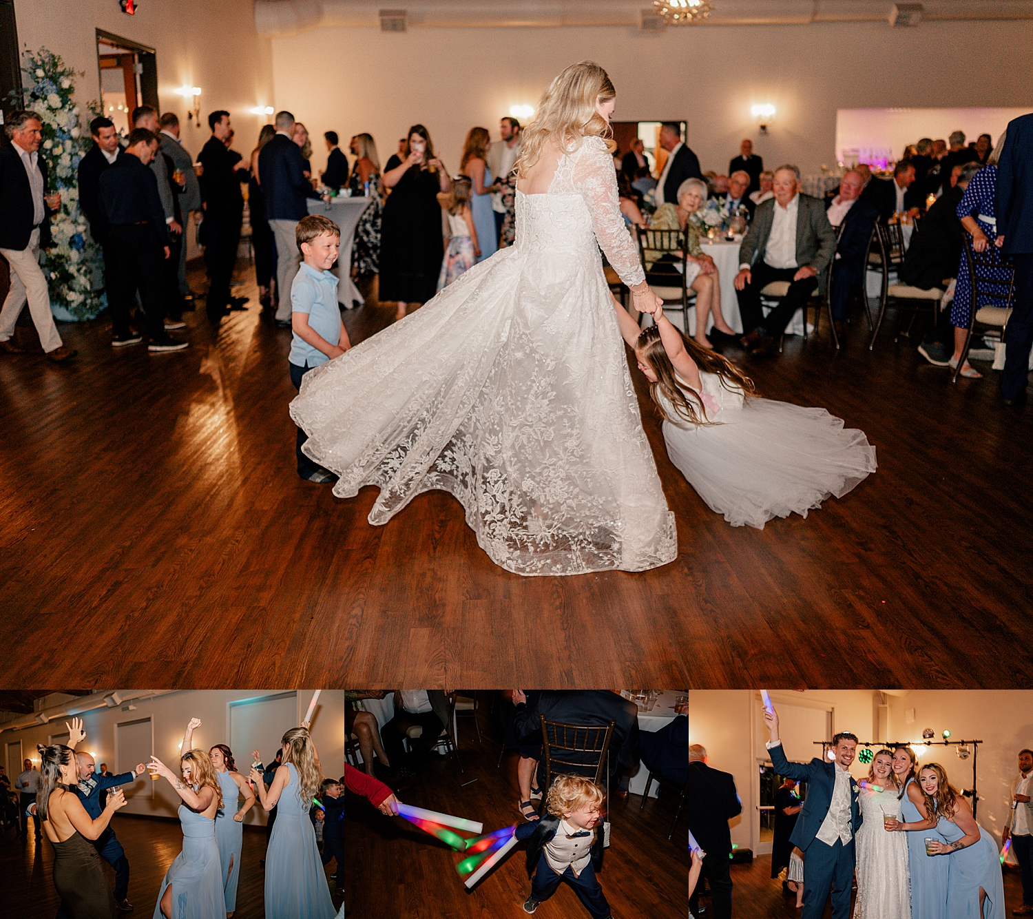 bride spins a flower girl on the dance floor at The Wexford