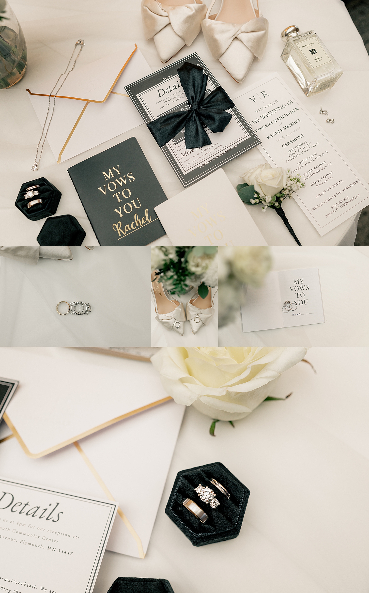 invitation suite on table for black & white wedding