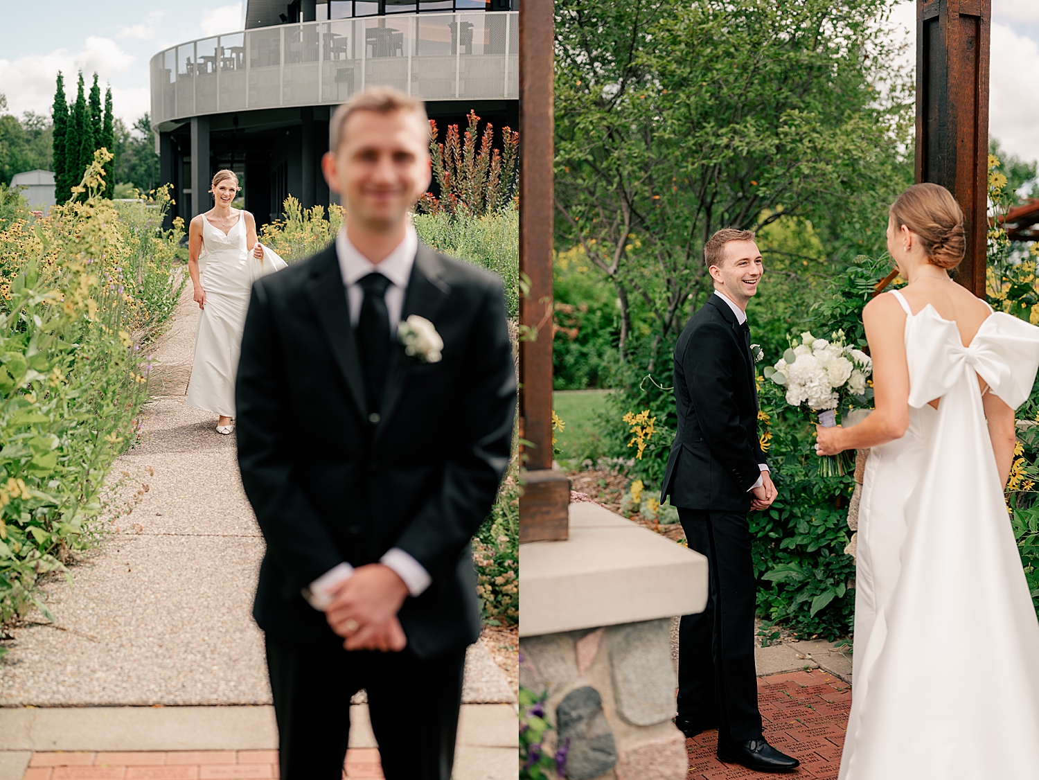 man waits patiently in the lawn for first look of his bride by Rule Creative Co