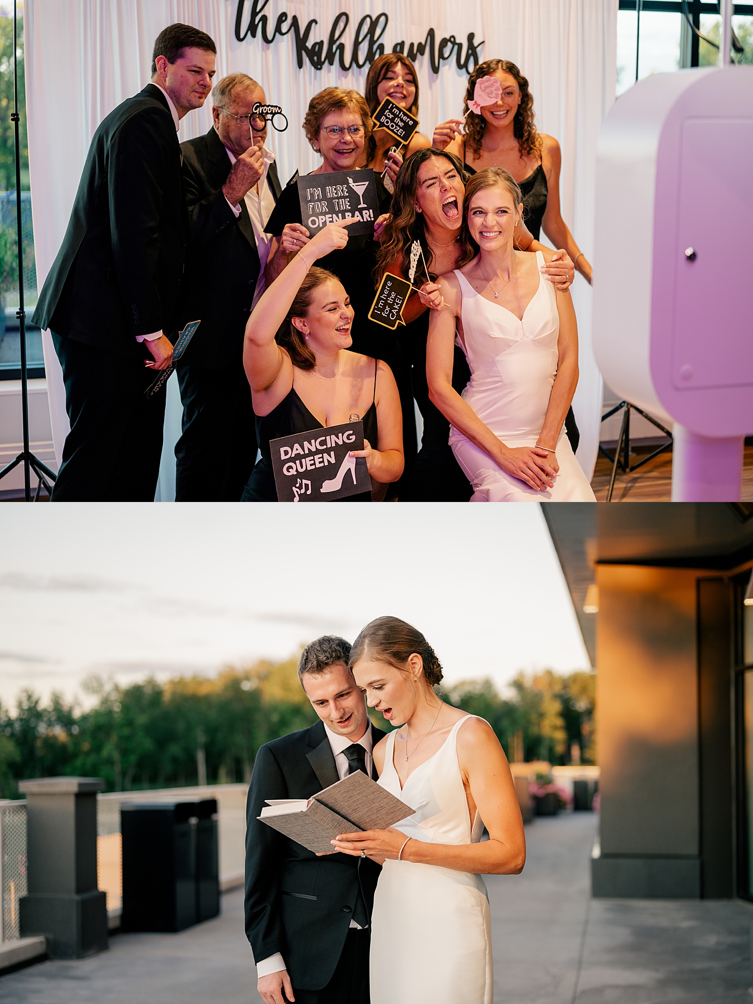 family gathering together for a photo booth moment by Minnesota photographer