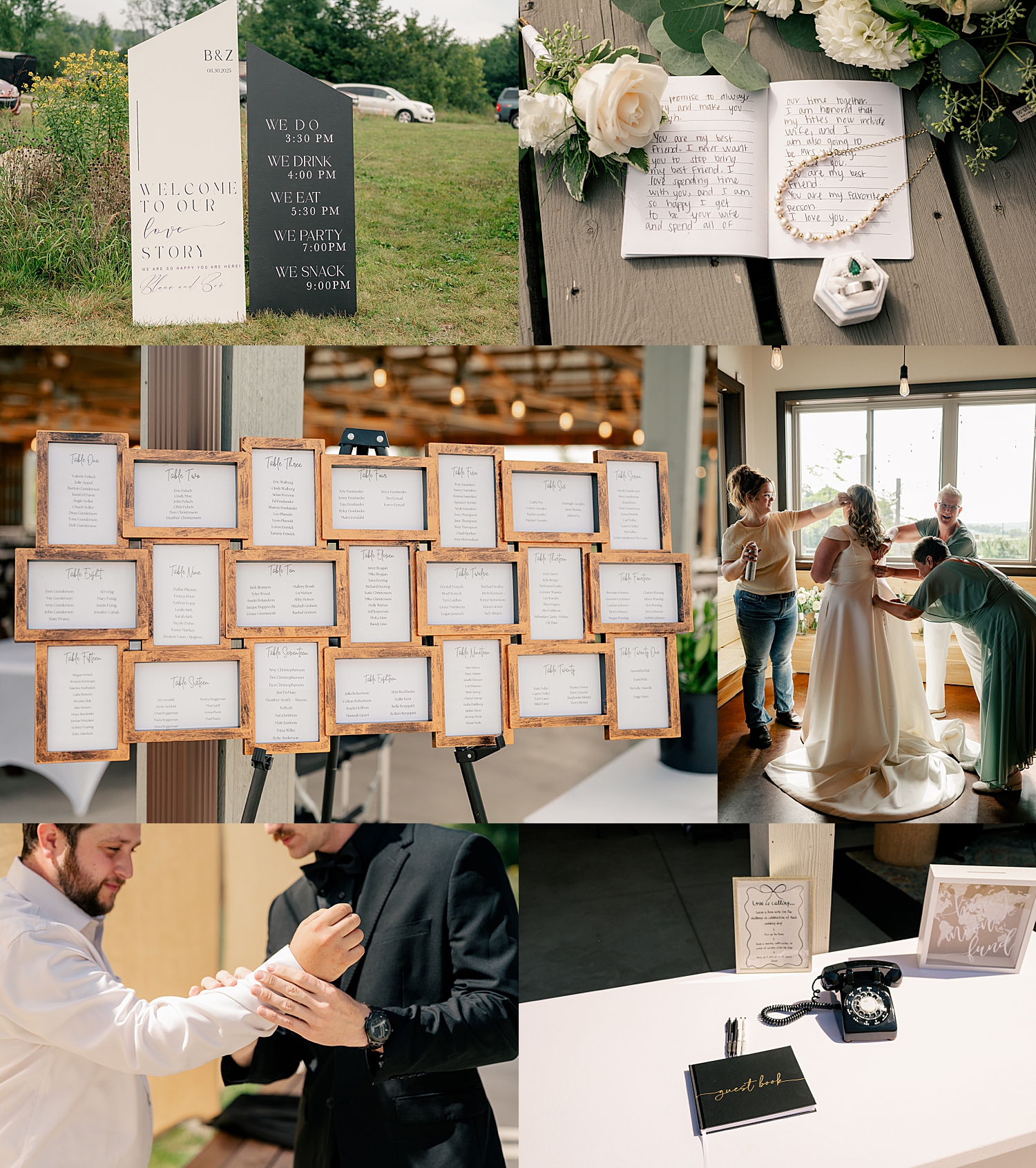 seating chart in frames for August Minnesota Wedding