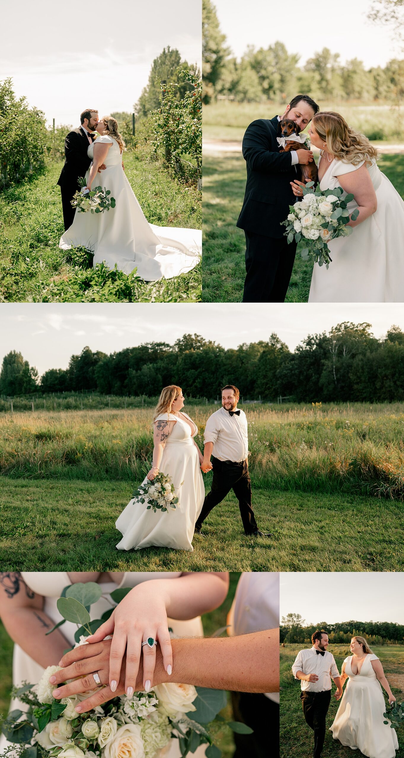 couple walk together through field during golden hour by Minnesota elopement photographer